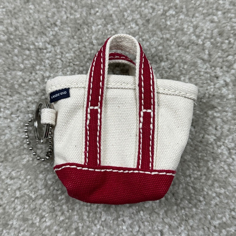 Lands End Mini Canvas Tote Bag Keychain Natural Deep Scarlet Red NEW Bag Charm